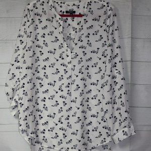 Premise Studio White w/ Black Flowers Blouse in XL New W/O Tags
